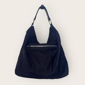 Hobo International Large Black Nylon Slouchy Hobo Shoulder Bag Purse Leather Tri